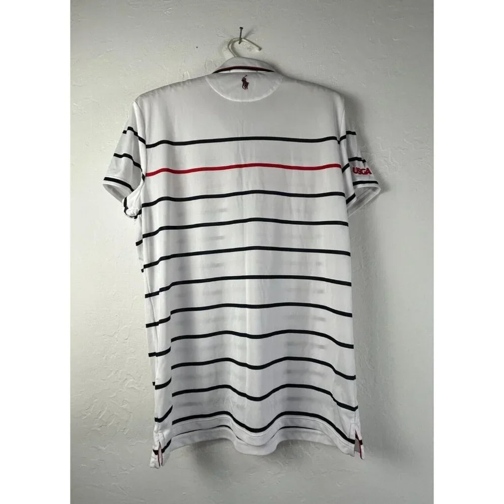 Ralph Lauren Men's Polo Golf Shirt US Open Pebble Beach Stripe White Size Large